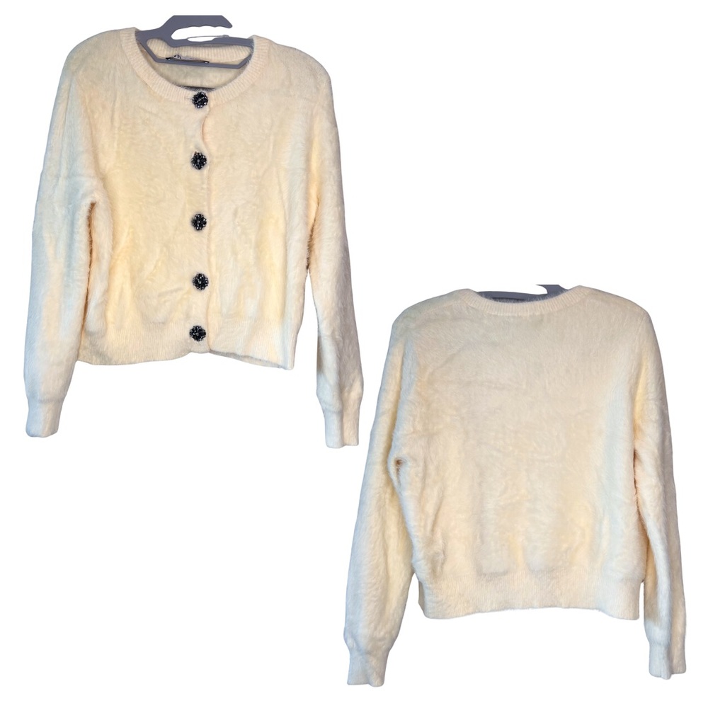 Zara Cream Knit Cardigan with Black Floral Buttons